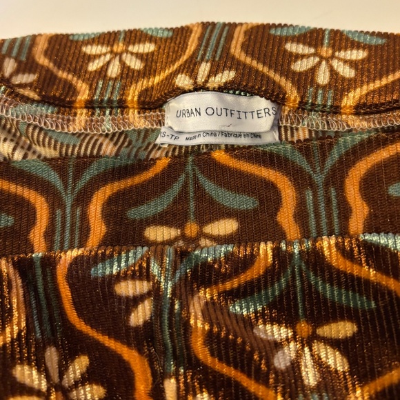Urban Outfitters Retro Velour Ribbed High Waist Flare Pants Brown Floral Size XS - Picture 3 of 3